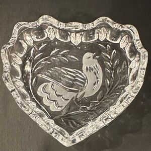 Hofbauer Clear Crystal Candy Dish with Bird etching. Scalloped edges.